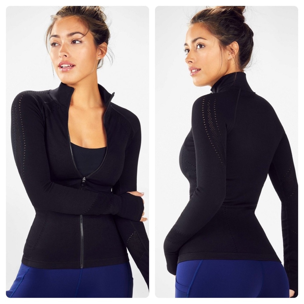 NEW Fabletics Delta Seamless Eyelet Long-Sleeve Zip Up Black Small Discontinued